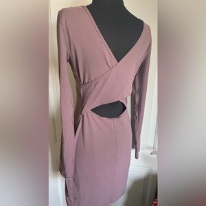 Lululemon Mauve purple Contour Nulu Dress Sz 6 Bodycon Open Cross Back